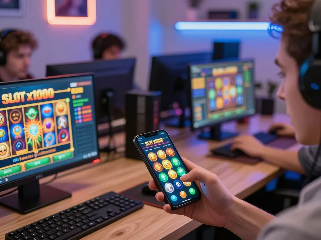 Engaging in the Slot x1000 game on a smartphone, highlighting dynamic gameplay.