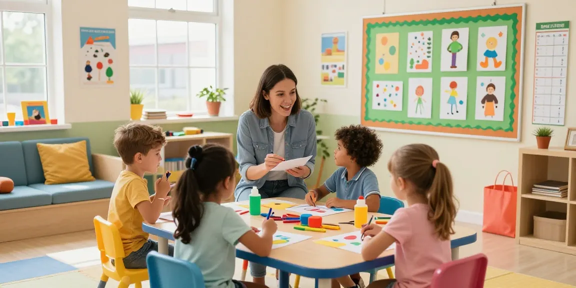 Children engaging with educational materials in a vibrant classroom featuring link slot activities and colorful learning tools.