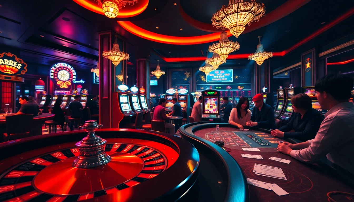 Exciting casino gameplay scene featuring roulette, poker, and slot machines at https://xx88tv.com/ capturing the thrill of gambling action.