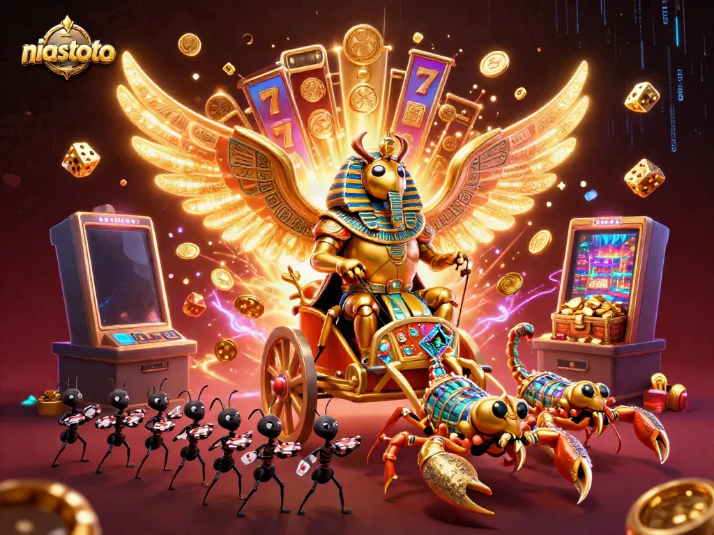 Spin the reels with niastoto's vibrant 3D gaming illustration showcasing a jackpot explosion and captivating casino elements.