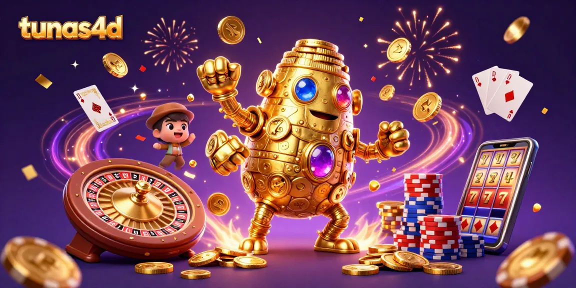 Witness the excitement of tunas4d as golden golems and casino elements create a vibrant scene.