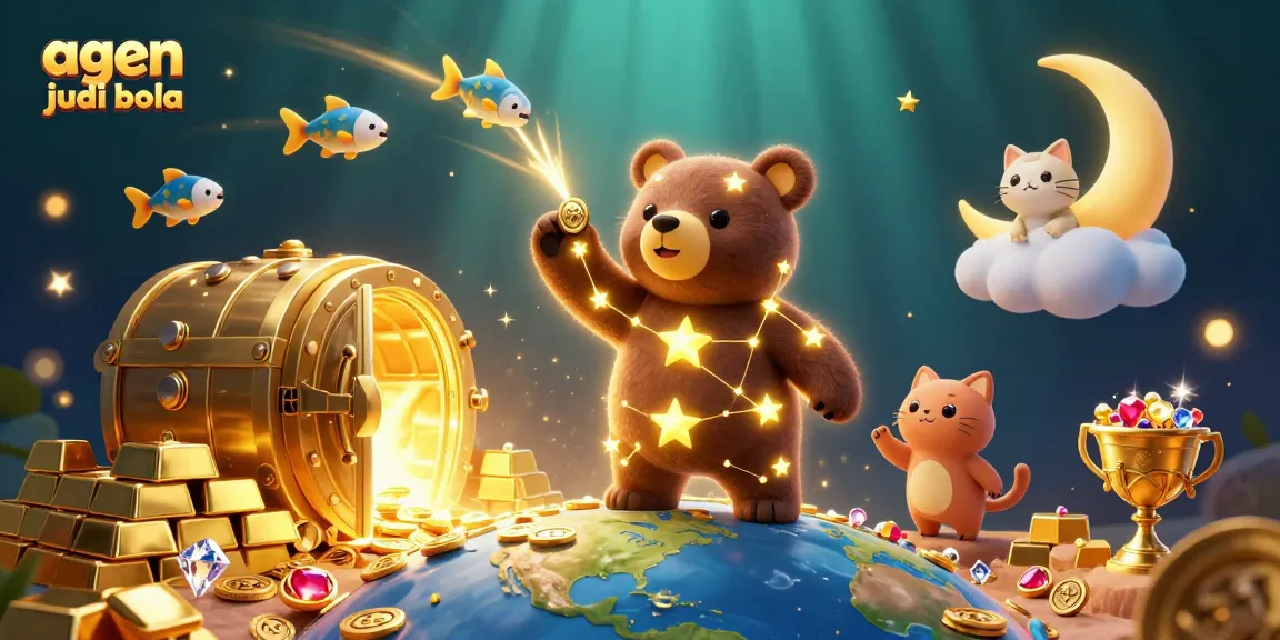 Bet on exciting agen judi bola experiences with a vibrant treasure-filled illustration.