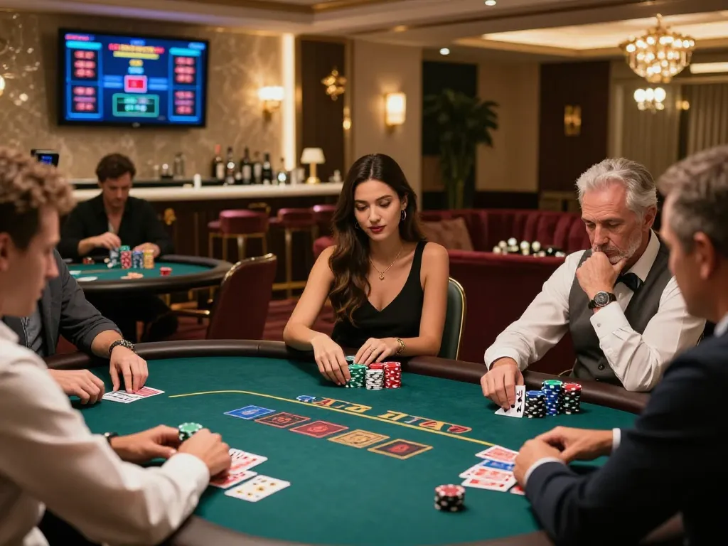 Exciting poker game at MM88 online casino showcasing players and vibrant chips.