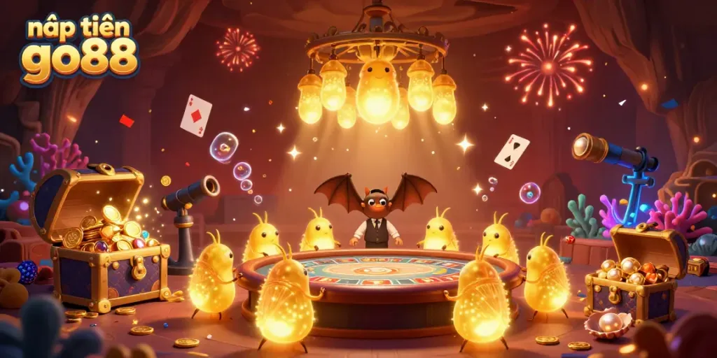 Experience the vibrant underwater scene as players "nạp tiền go88" at this lively casino of glowworms.