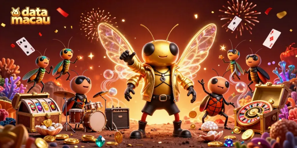 Experience the thrill of data macau with a vibrant rock star scene featuring casino elements and colorful graphics.