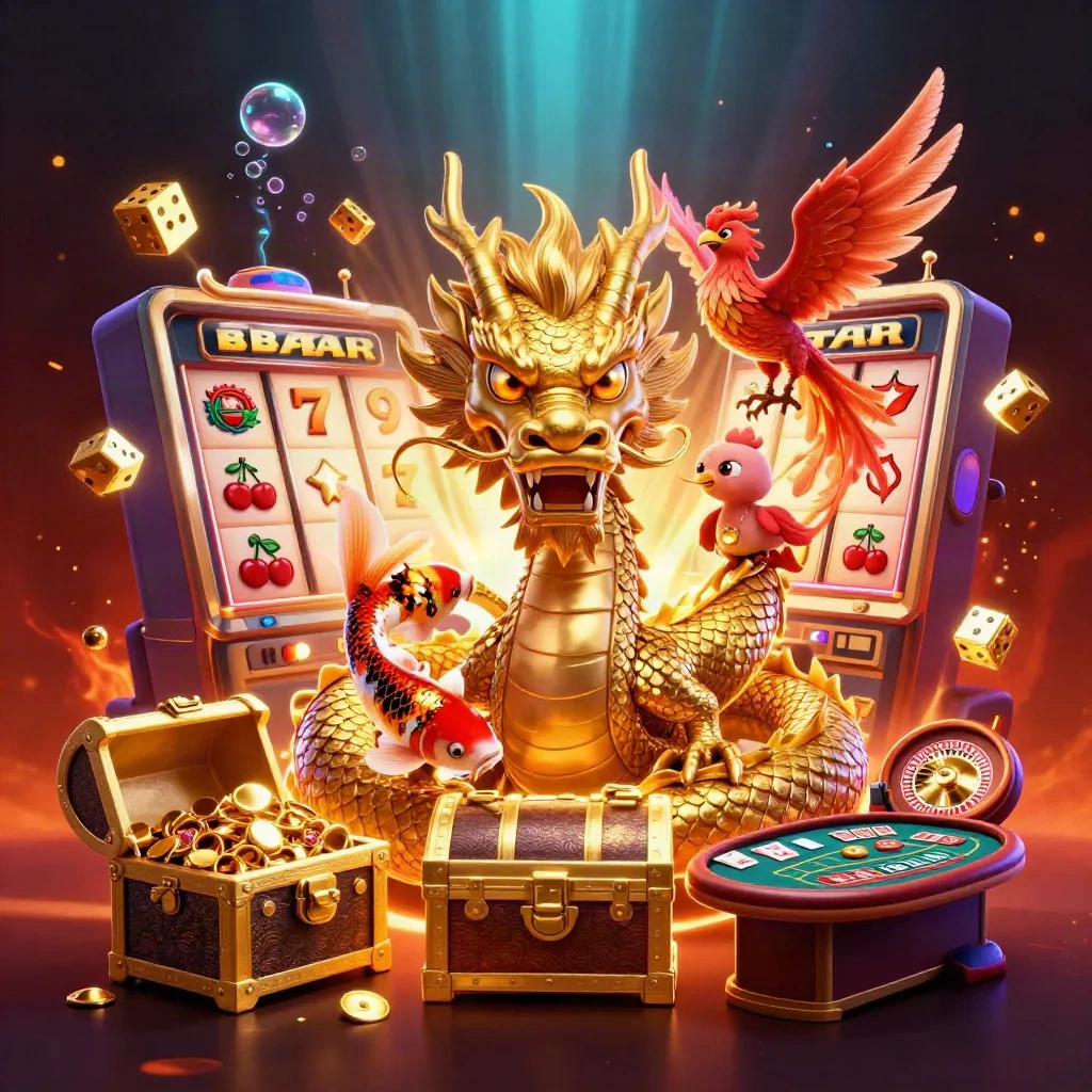 Naga emas, phoenix kecil, koi, mesin slot, koin dan petir emas meledak glamor.
