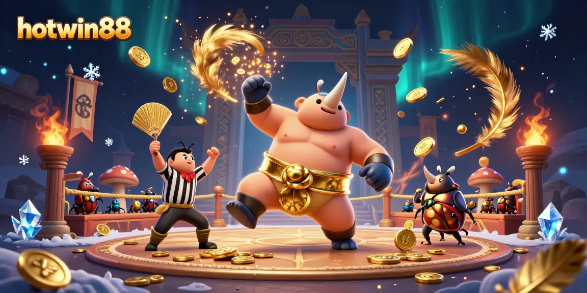 Experience thrilling gameplay at hotwin88 with iconic sumo beetle actions in a dynamic casino setting.