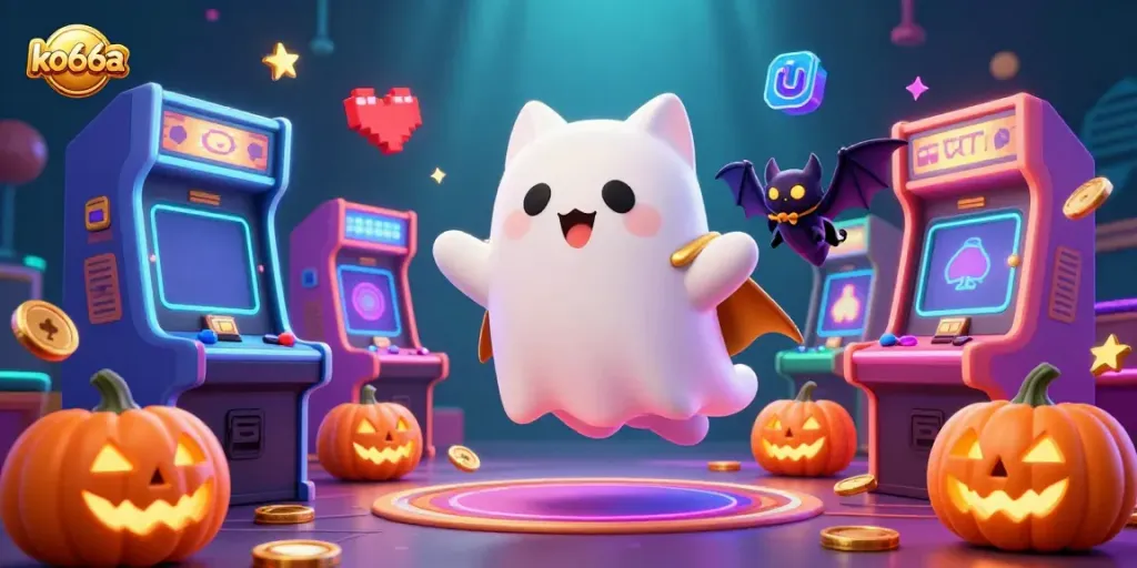 Engage with the vibrant casino atmosphere at ko66a featuring ghostly characters, colorful games, and jackpot excitement.