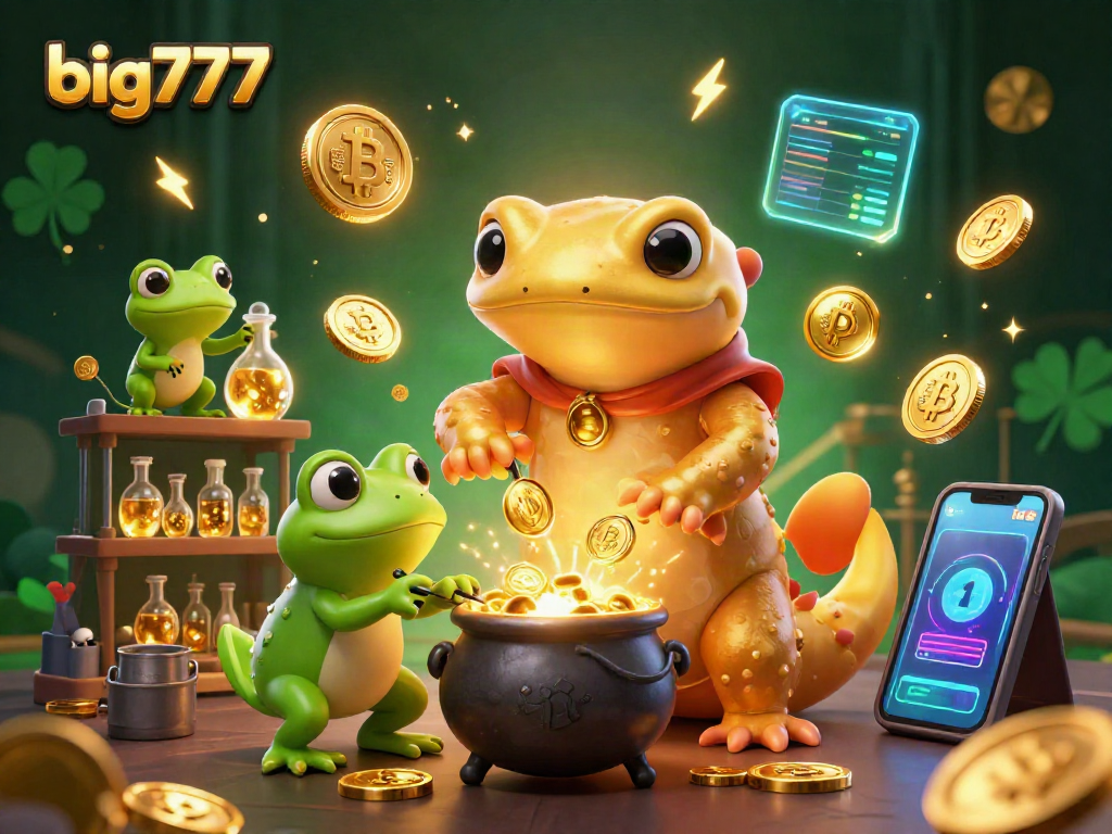 Gambarkan big777 alchemist mengolah logam menjadi koin emas di kasino digital.