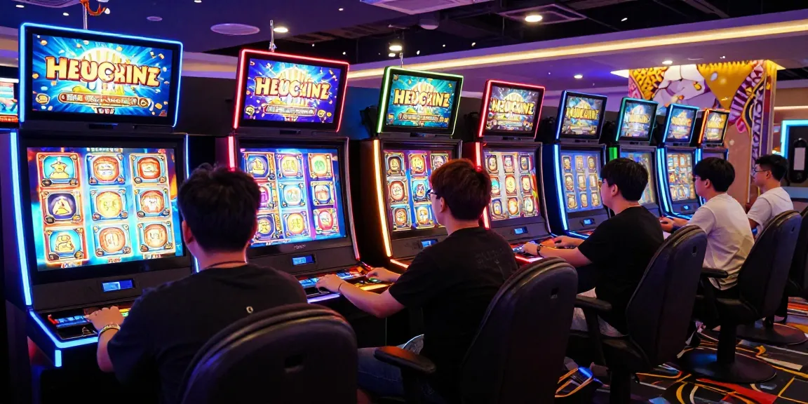 Slot depo 5k dengan pemain bahagia menikmati mesin slot di kasino online.
