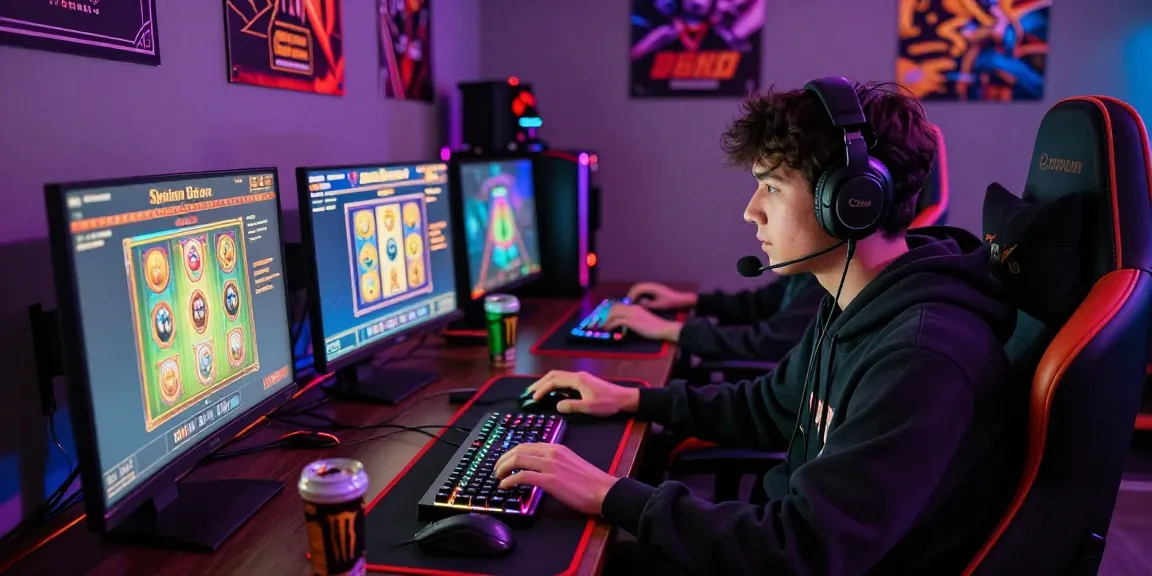 Player engaged in slot gacor session with vibrant gaming setup and accessories