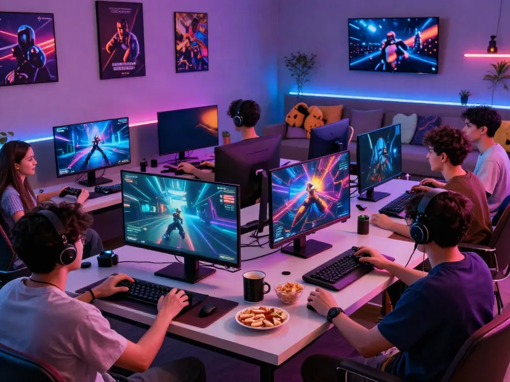 Pengalaman bermain qqgobet bersama teman-teman di ruang gaming modern yang stylish.