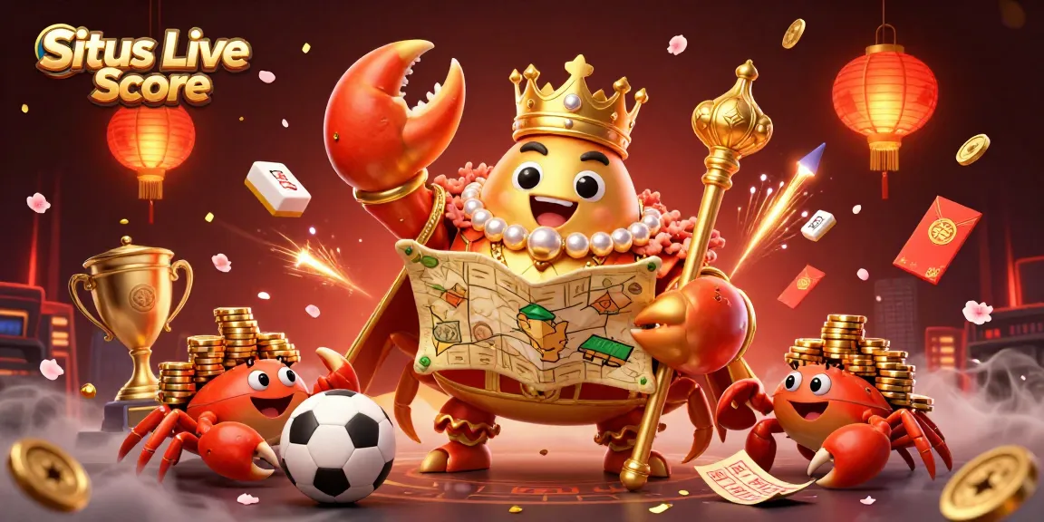 Situs Live Score showcases a dynamic scene of sports betting with a vibrant golden crab emperor and engaging game elements.