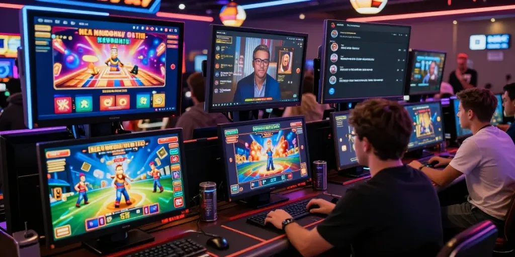 Pengalaman bermain sniperslot dalam suasana gaming online yang meriah.