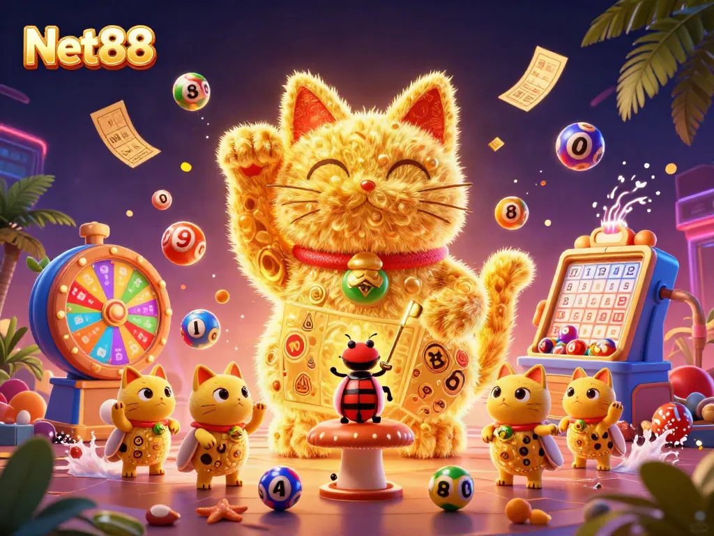 Engage in thrilling gameplay with the Net88 lucky cat and vibrant casino elements.