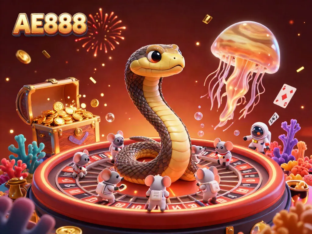 Join the casino action with AE888's cosmic roulette, featuring casino games and vibrant characters.