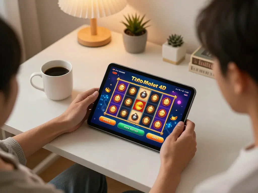 Tapping into excitement with toto slot 4d gameplay on a tablet in a cozy home setting.