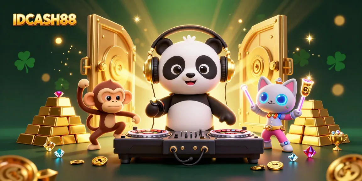 Experience big wins at IDCASH88 with a 3D cartoon DJ panda spinning roulette while surrounded by treasures and animated friends.