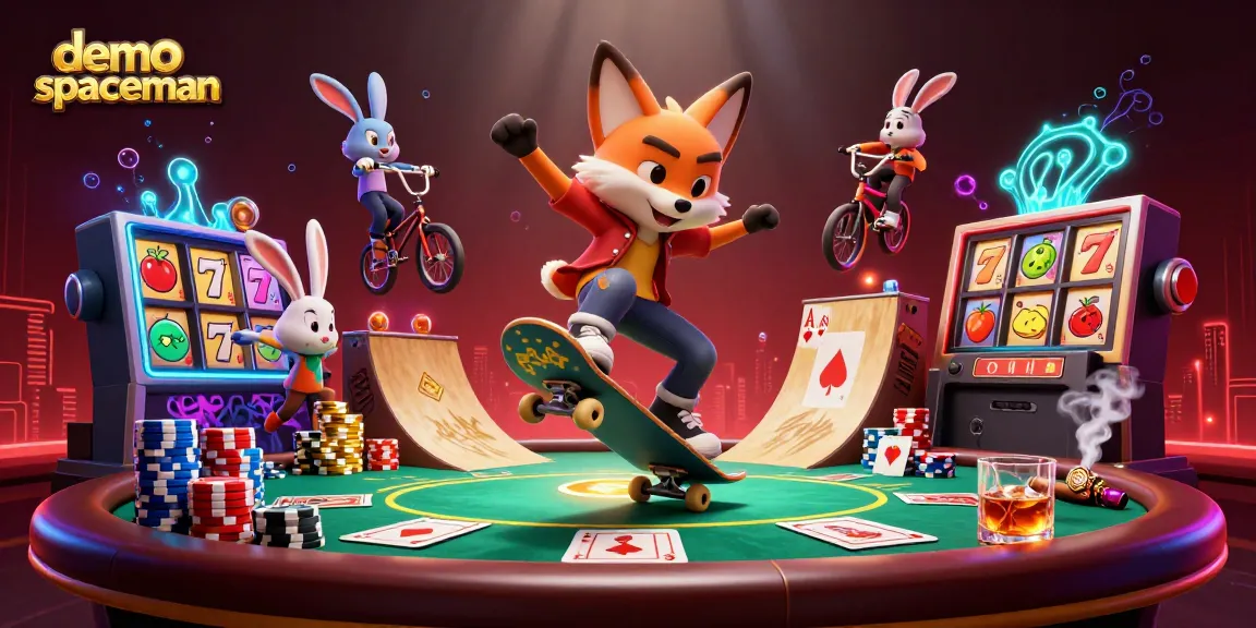 Watch the exciting demo Spaceman as the cartoon fox performs tricks over poker chips amidst a vibrant casino scene.