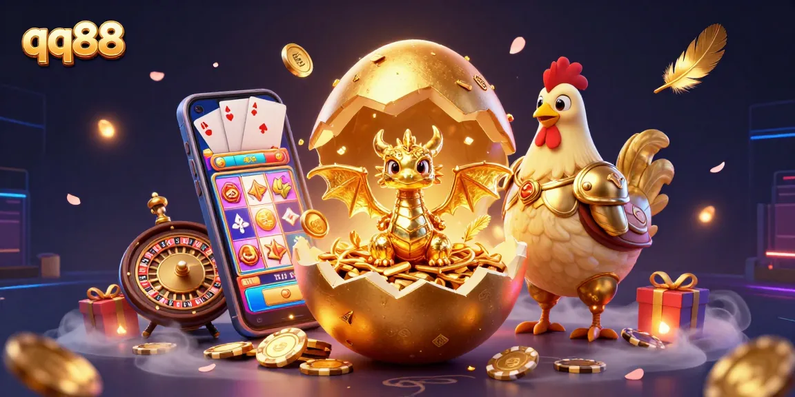 Experience the thrill of qq88 as a golden dragon emerges from a vibrant casino world with dynamic games.