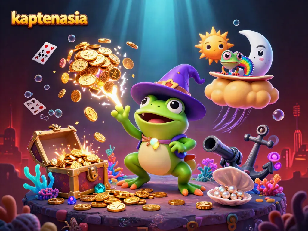 Kaptenasia menghadirkan keseruan dengan penyihir katak menciptakan badai koin emas di kasino digital.