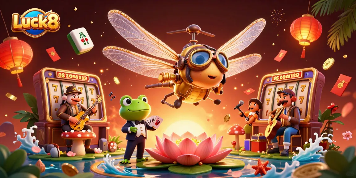 Launch exciting games at Luck8 Casino with vibrant 3D elements, inviting players to engage.