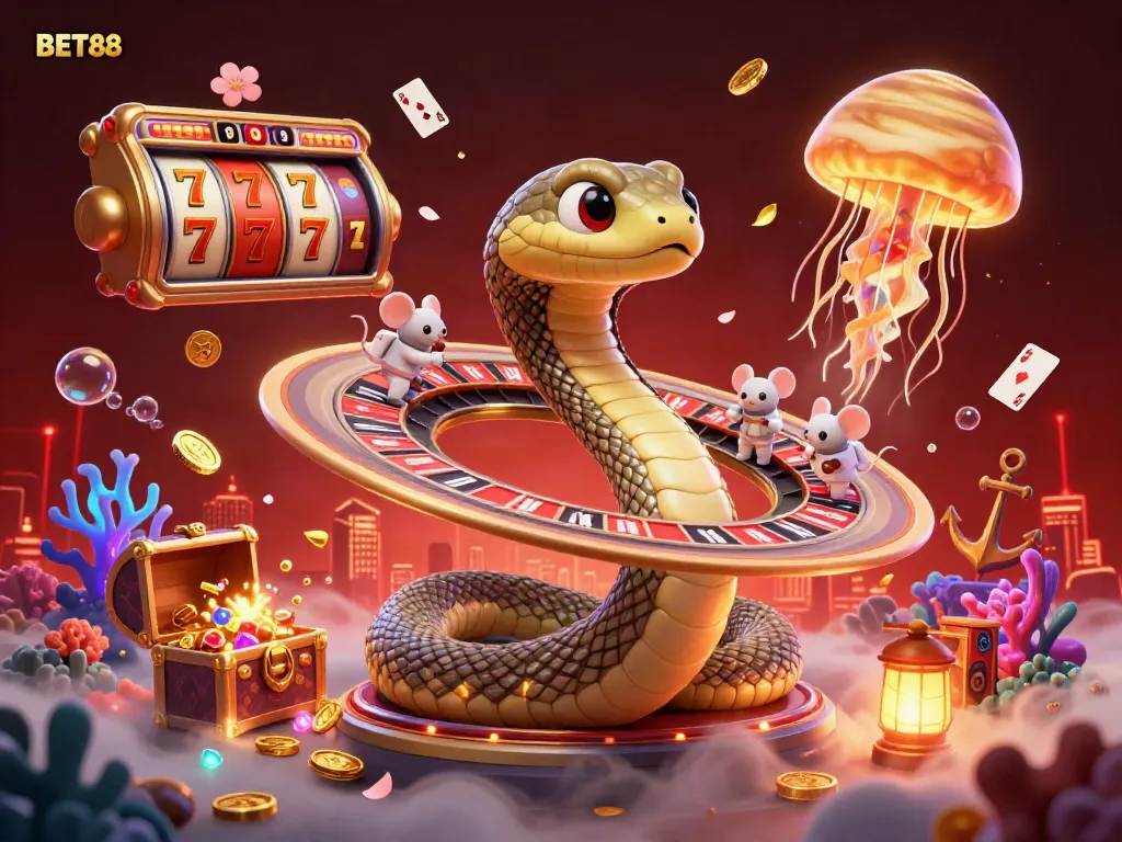 BET88 mang đến cảm xúc phấn khích trong casino trực tuyến với những lá bài bay lượn đầy màu sắc và đại dương vàng rực ánh sáng.