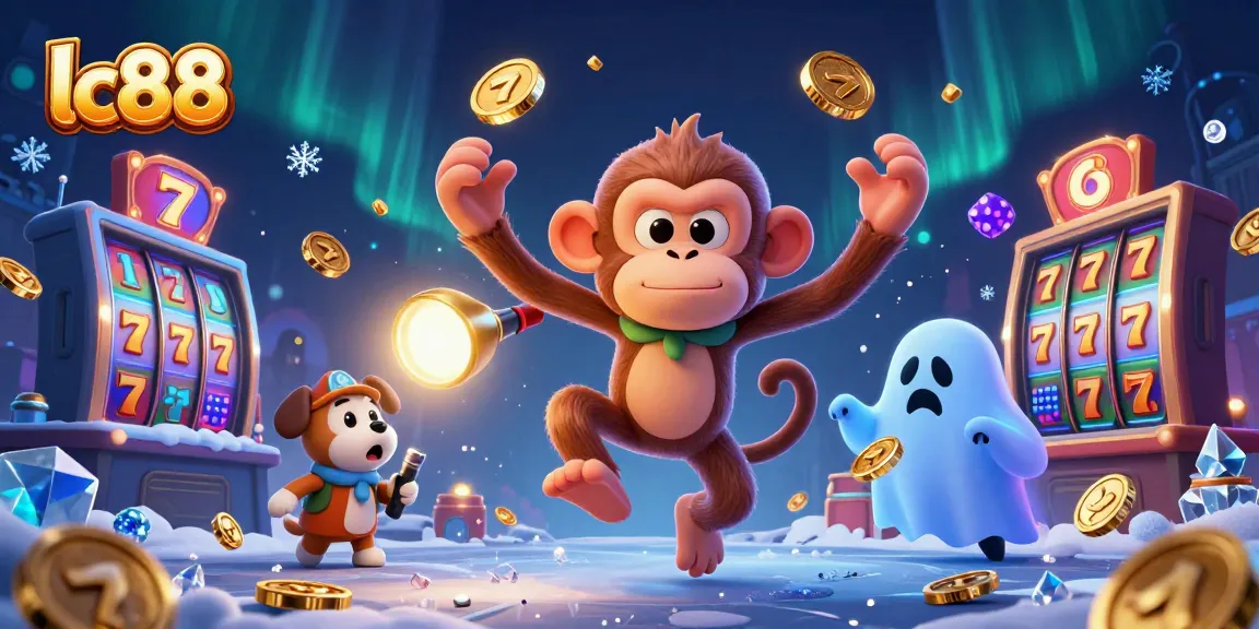 lc88 showcases a playful poltergeist monkey juggling coins and dice in a lively casino scene.