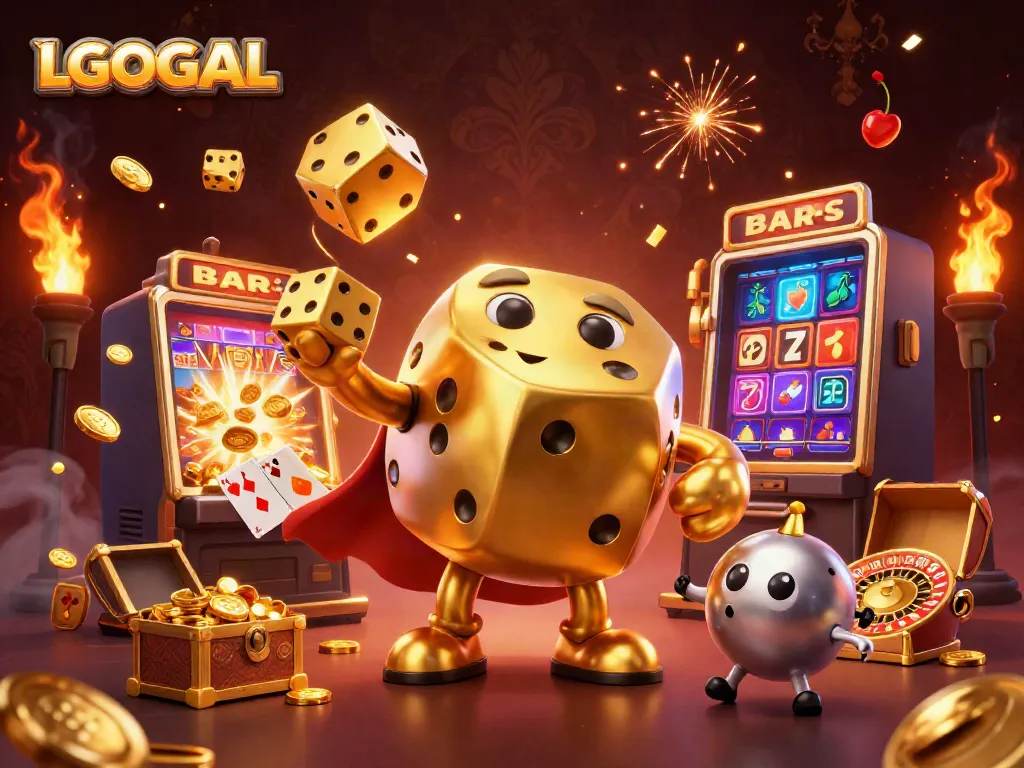 Experience the thrilling action of betting with LGOGOAL's vibrant casino scene featuring shimmering slots and dynamic dice.