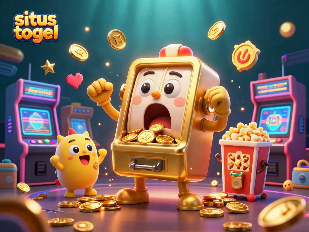 Situs togel menang besar di mesin slot bersama teman-temannya yang ceria dan penuh emas.