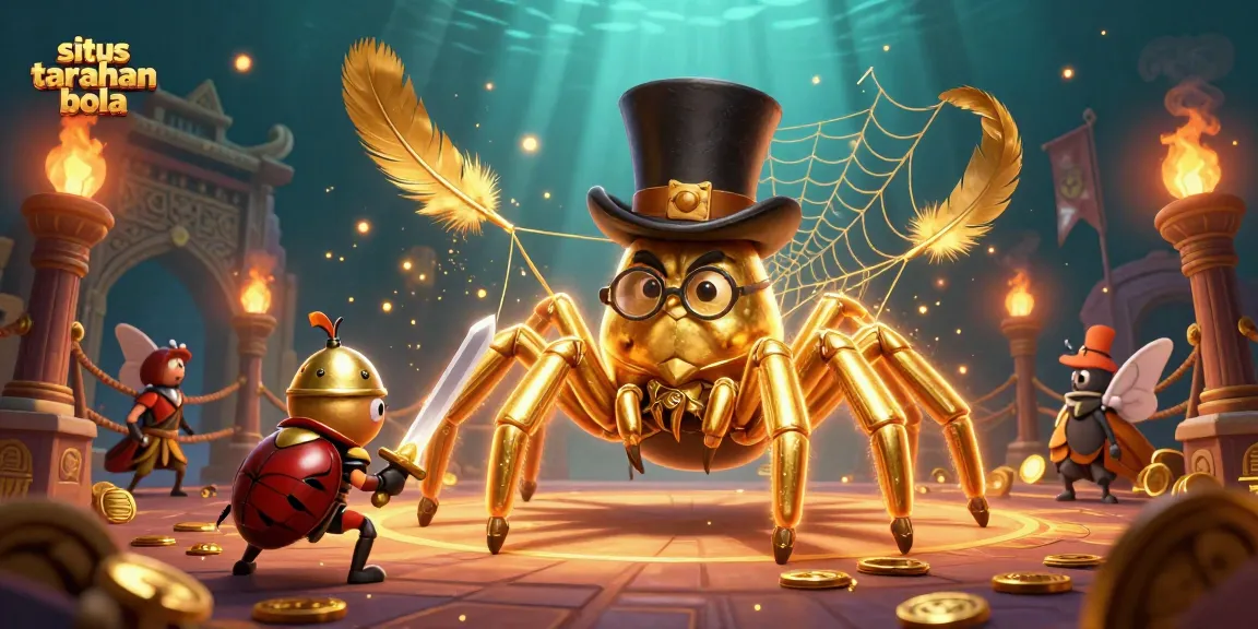 Engage in situs taruhan bola excitement with a 3D golden tarantula amidst thrilling betting action.