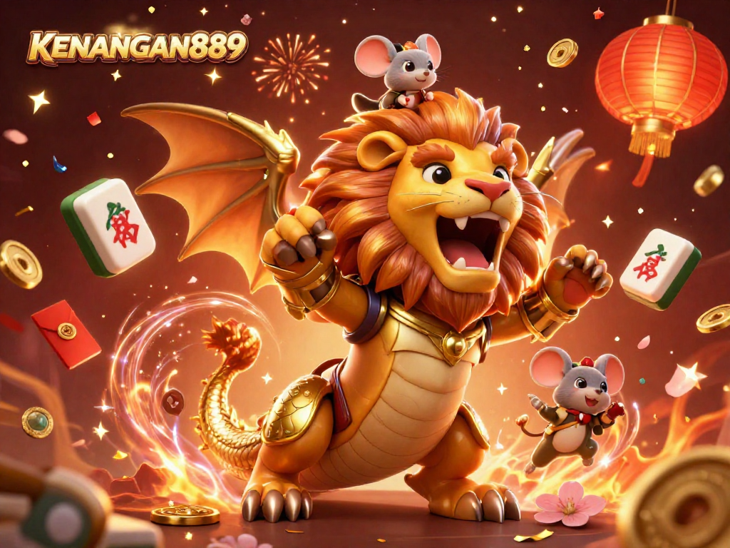 Experience thrilling wins with KENANGAN889 in this vibrant and dynamic 3D casino scene.