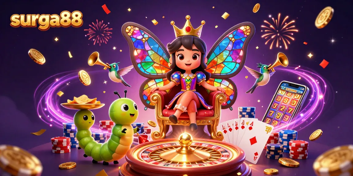 Spin to win with surga88 in this mesmerizing casino illustration featuring a butterfly queen!