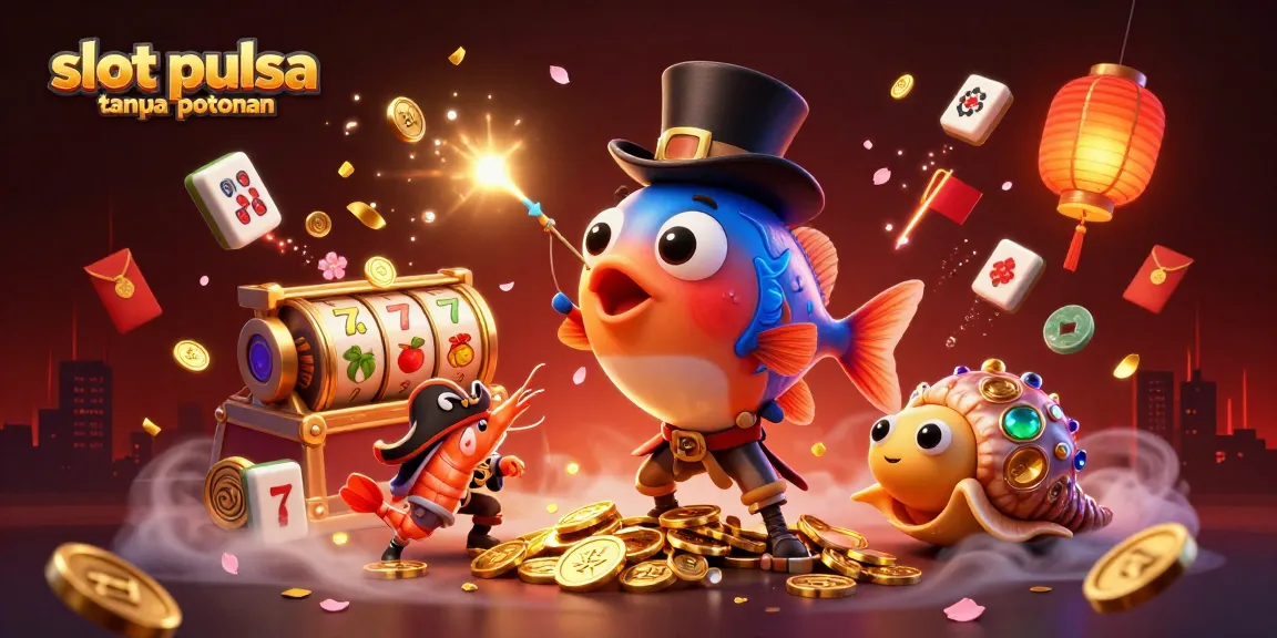 Reel in wins at slot pulsa tanpa potongan with thrilling characters in a vibrant casino scene.