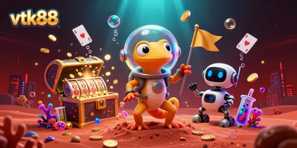 Experience thrilling games at vtk88's vibrant 3D casino illustration, filled with energy and excitement.