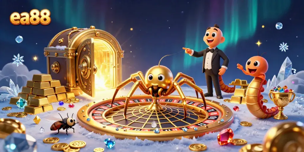 Engage with thrilling bets at ea88 featuring a dazzling golden roulette web of chance.