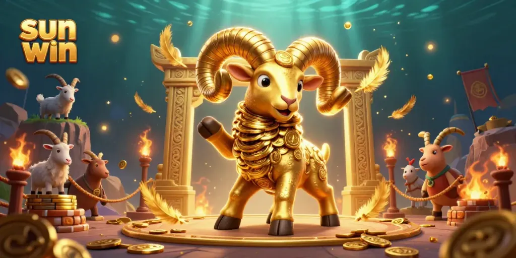 Experience the thrill of sun win with a golden ram charging at a casino-inspired arena.