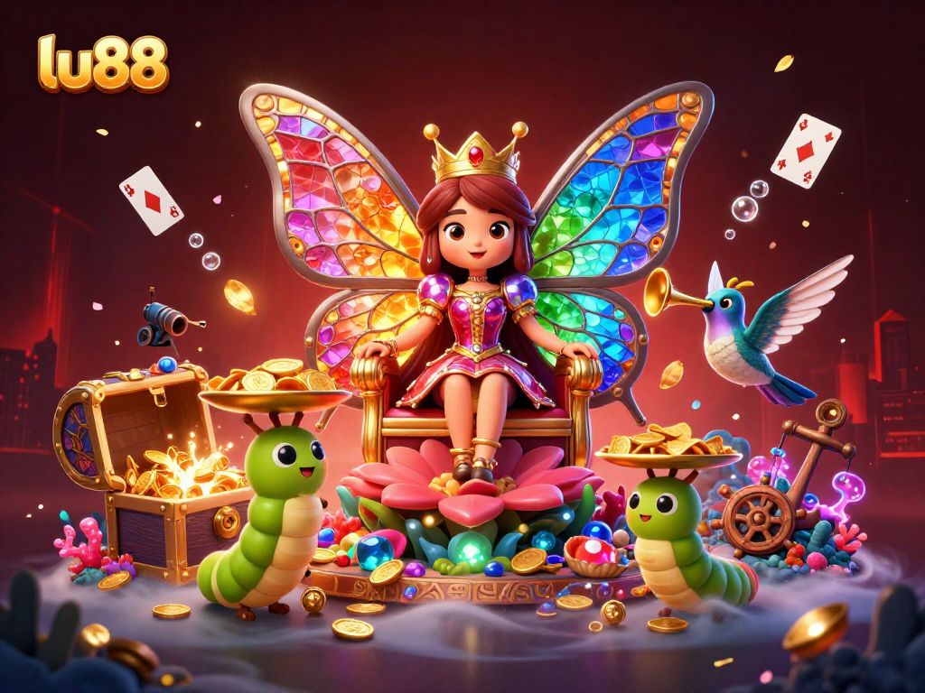 Engage with exciting slots and games at lu88, featuring a vibrant 3D digital casino scene.