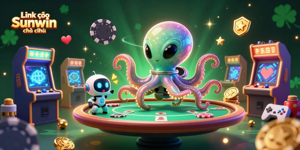 Join the fun at Link vào Sunwin chính thức with a vibrant scene of an alien octopus at a poker game.