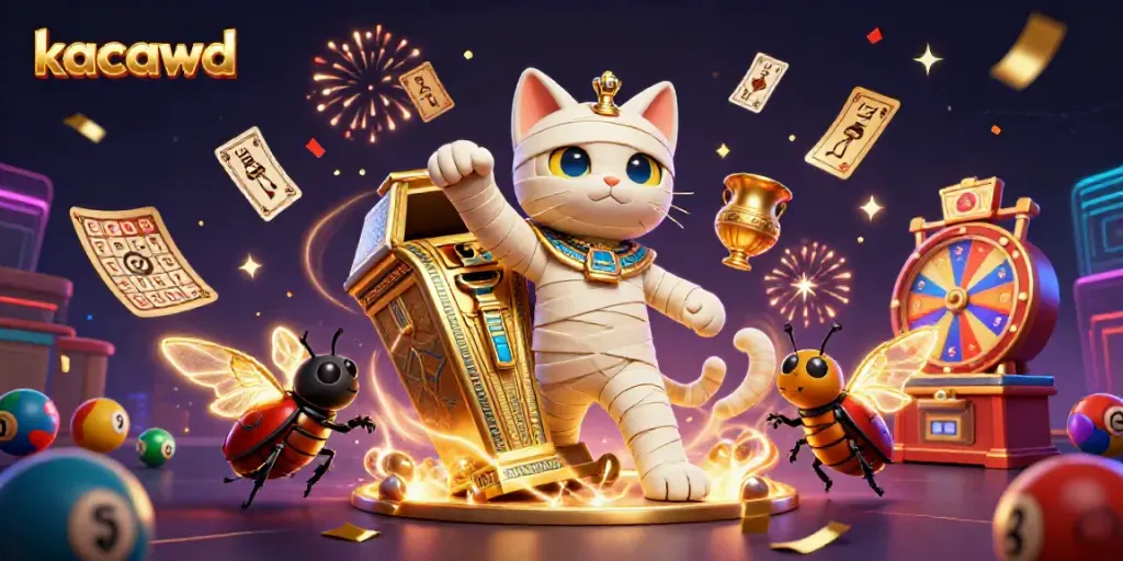 Memenangkan permainan kacawd dengan Gambar 3D kucing mummy.