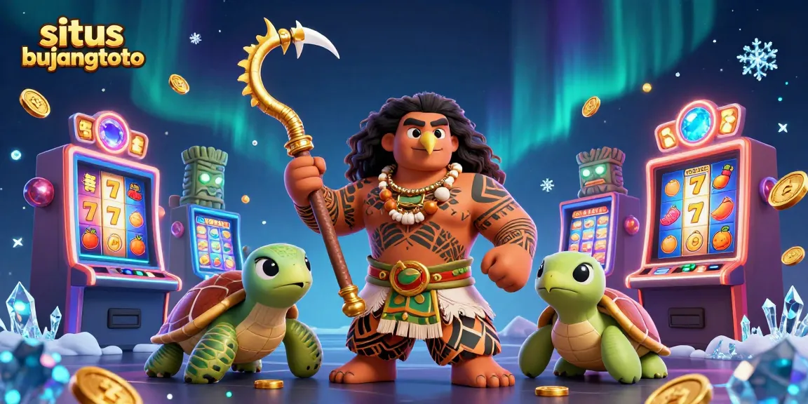 Engage with situs bujangtoto in this vibrant casino world featuring colorful slot machines and dynamic characters.