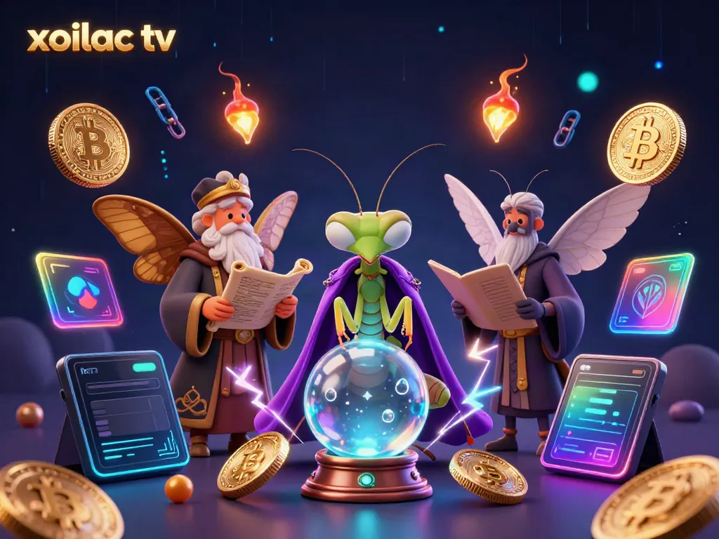 Xoilac TV features a mystical fortune teller scene showcasing engaging 3D characters and vibrant gambling elements.