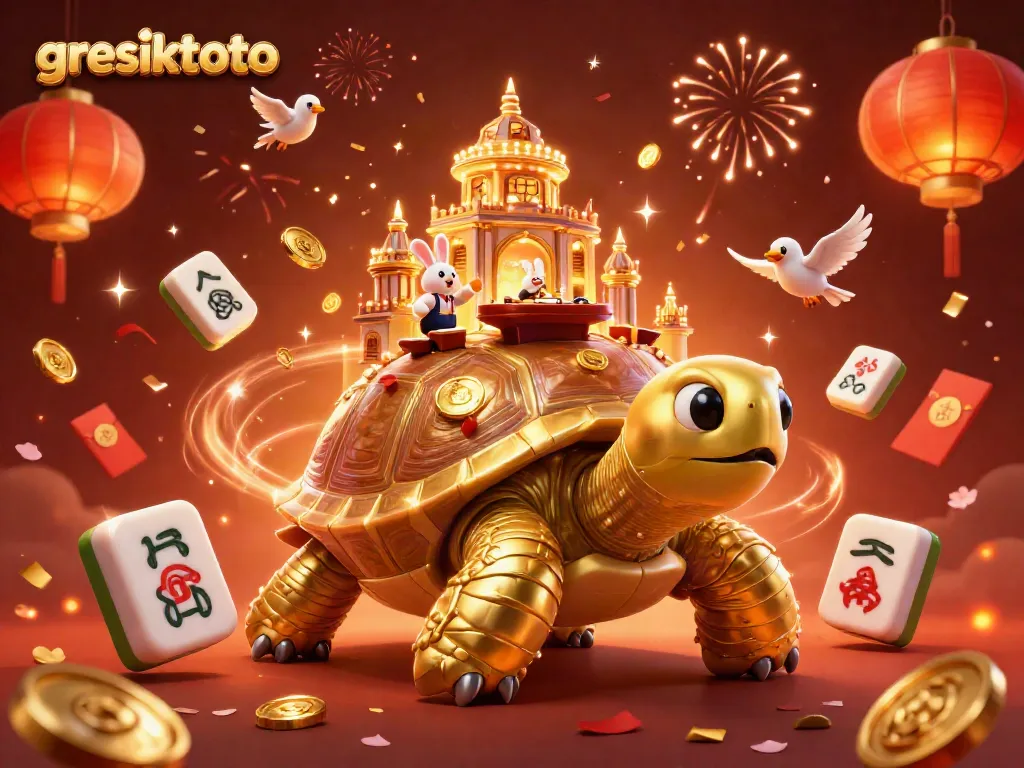 Engage with gresiktoto’s modern casino experience featuring a whimsical scene with golden tortoise and dealer focus.