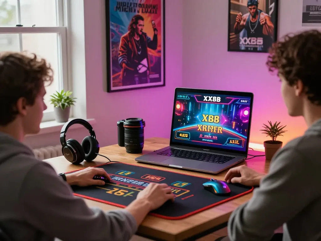 Player enjoying live dealer games on XX88 platform in inviting home office.