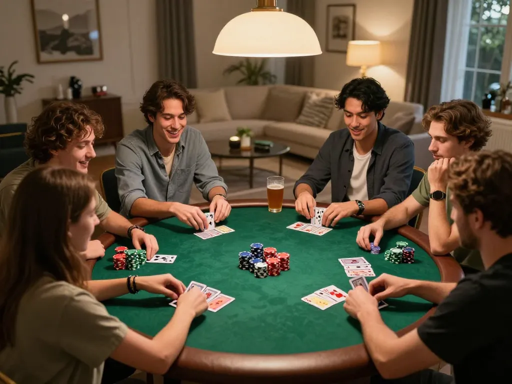 Pemain HOKI368 merumuskan strategi saat bermain poker dengan teman-teman dalam suasana rumah yang nyaman.