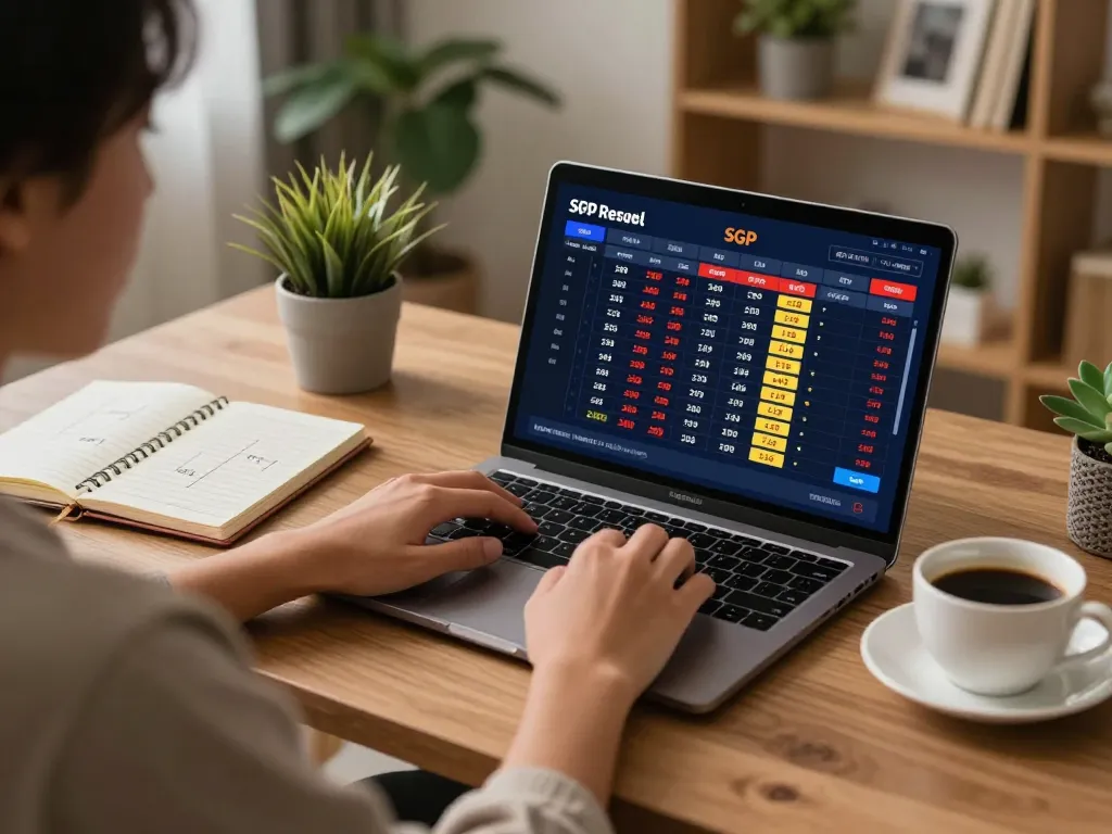 Engaging online gambling setup displaying data sgp results on laptop, promoting responsible gaming strategies.