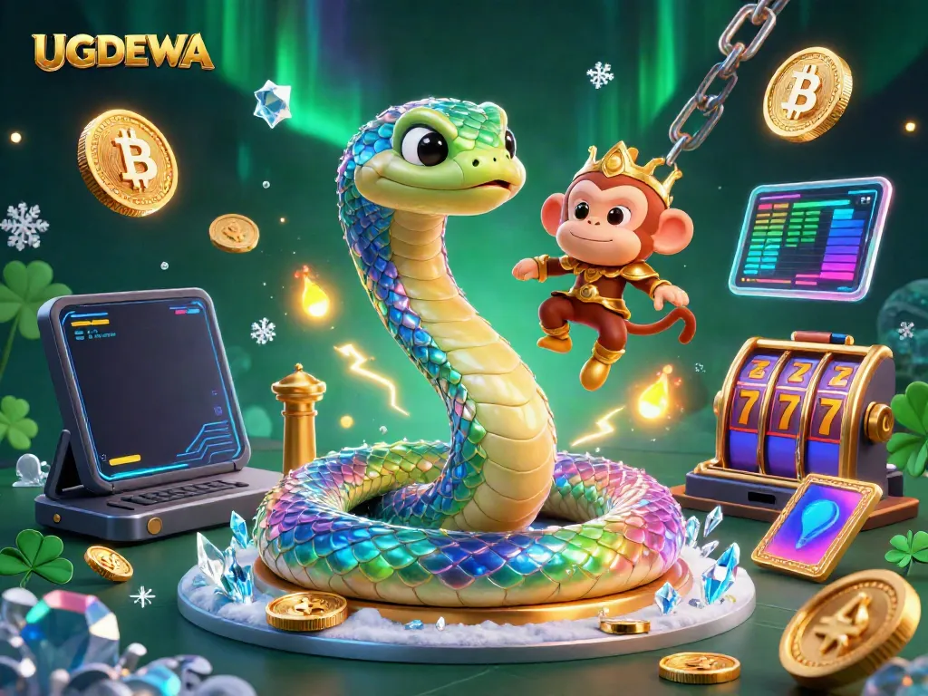Experience the thrill of UGDEWA casino with vivid characters and vibrant slot machines.