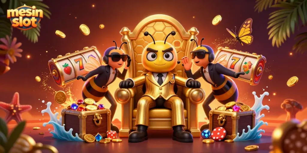 Interactive scene showcasing mesin slot with a bumblebee mob boss and casino elements, highlighting game excitement.