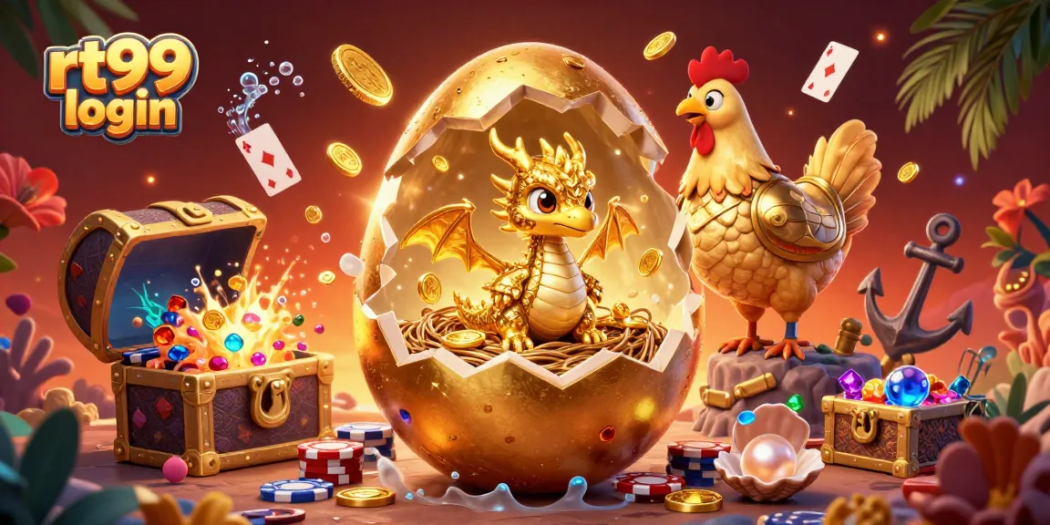 Engage with the rt99 login experience as a golden dragon emerges surrounded by poker chips and treasure, elevating your gameplay.