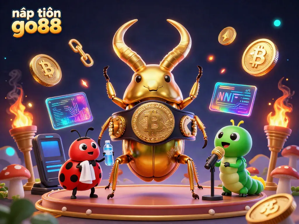 Engage with nạp tiền go88 through this vibrant 3D illustration highlighting casino and crypto elements.